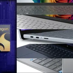 Logo Snapdragon X Elite obok klawiatur laptopów. Nowa era wydajności.