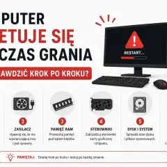 Komputer resetuje się podczas grania. Sprawdź temperatury, zasilacz, RAM, sterowniki, dysk i system, ustawienia.