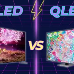 OLED vs QLED: telewizor LG OLED z kwitnącym drzewem kontra Samsung QLED z abstrakcyjnym obrazem. Który wybrać?