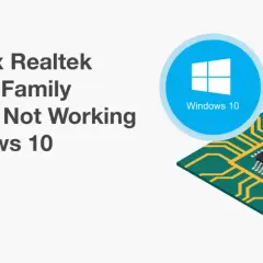 Naprawa kontrolera sieci Realtek PCIe GBE Family na Windows 10. Ikona Windows 10 i symbol błędu.