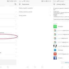 Ekran telefonu z opcją "Resetowanie" i listą kont Google, pokazujący jak wylogować się z konta Google przez reset telefonu.