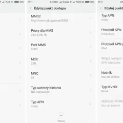Ustawienia sieci komórkowej: nazwa "Plus MMS", APN "mms", protokół APN IPv4/IPv6, APN włączono.