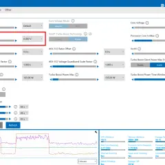 Ustawienia zaawansowanego tuningu w Intel Extreme Tuning Utility, w tym napięcie rdzenia.
