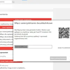 Konfiguracja uwierzytelniania dwuskładnikowego w AnyDesk. Skanowanie kodu QR do udostępnianie ekranu.