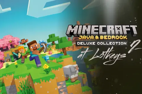 Postać Steve'a i Alex w świecie Minecraft, z logo "Java & Bedrock Deluxe Collection". Jaka jest najnowsza wersja Minecraft?