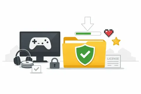 Komputer z padem, słuchawki, płyty, folder z tarczą i licencją. Pobieraj gry na PC za darmo bezpiecznie!