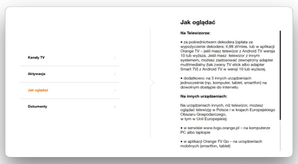 Jak oglądać Orange TV Go na telewizorze? Można przez dekoder, adapter multimedialny lub aplikację na Smart TV.