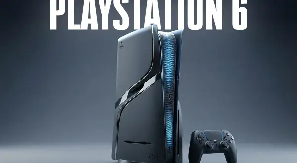 Kiedy nadejdzie ps6? Futurystyczna konsola PlayStation 6 i kontroler na ciemnym tle.