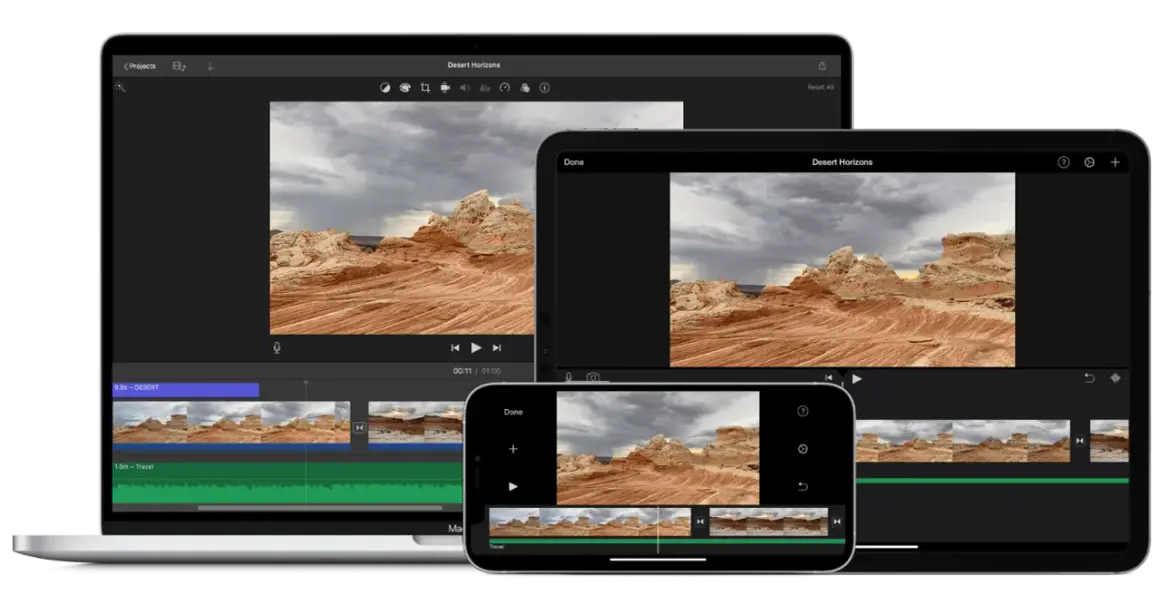 Edycja filmu podróżniczego "Desert Horizons" w iMovie na Macu, iPadzie i iPhonie.