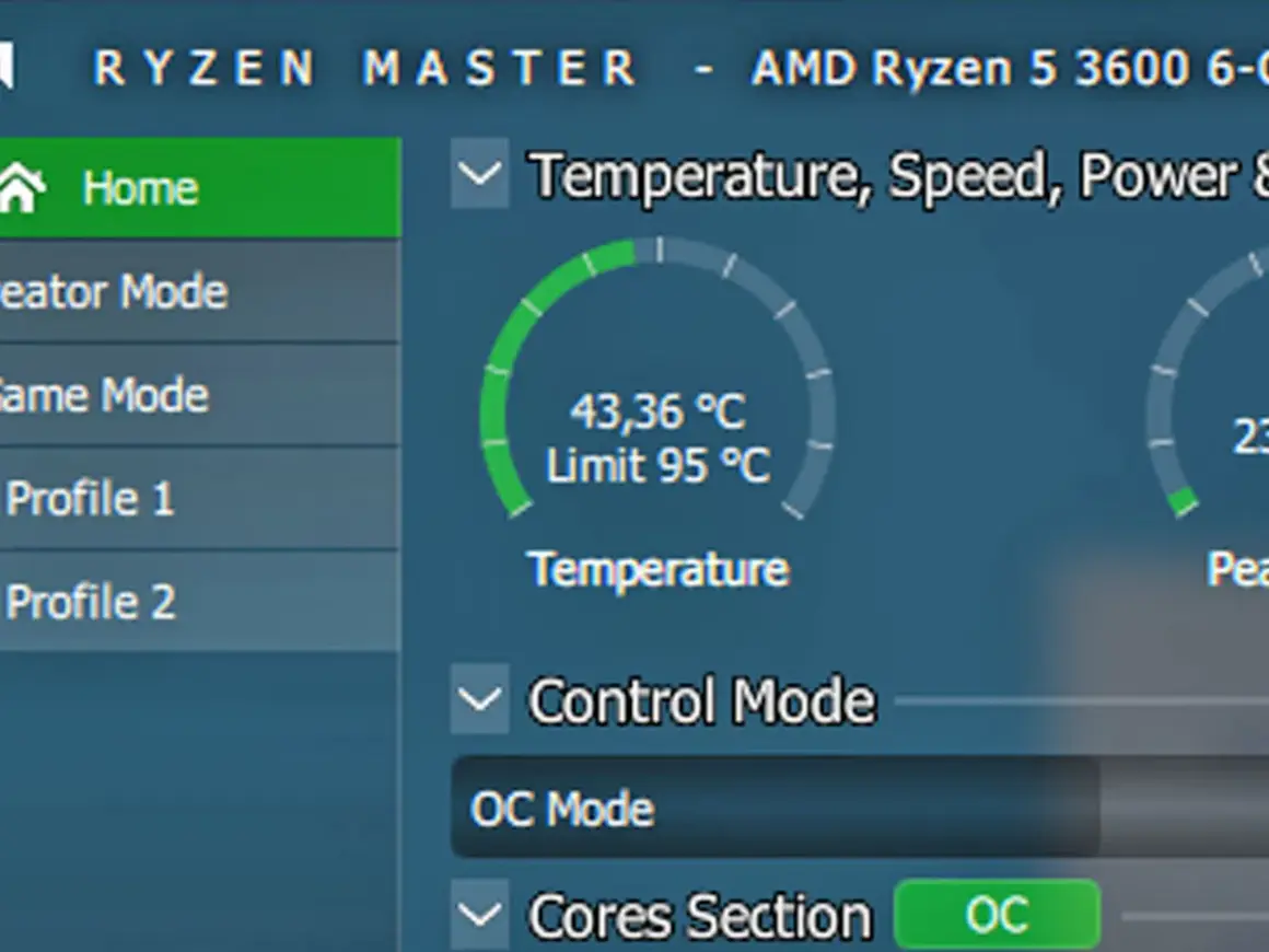 Monitoruj temperaturę procesora AMD Ryzen 5 3600, która wynosi 43,36°C. Program Ryzen Master pokazuje, jak sprawdzić temperaturę procesora.