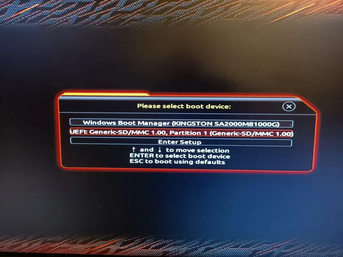 Ekran wyboru urządzenia rozruchowego, kluczowy krok, by dowiedzieć się, jak zainstalować Windows 11. Wybierz nośnik instalacyjny.
