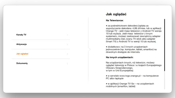 Jak oglądać Orange TV Go na telewizorze? Można przez dekoder, adapter multimedialny lub aplikację na Smart TV.